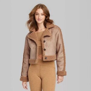 Women’s Tan Button-up Faux Shearling Jacket